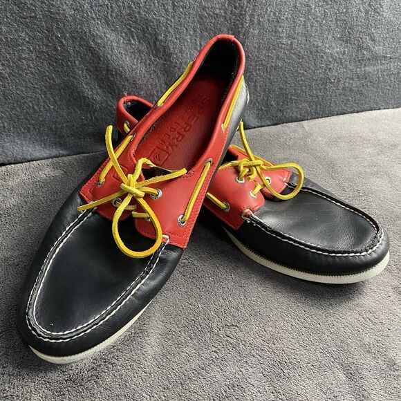 Sperry Men's Gold Cup Original Boat Shoe Black Red Yellow String Leather Mens 13 - Picture 9 of 9